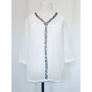 NEW Japna Kids Girls 7 White Georgette Rhinestoned Trim Blouse